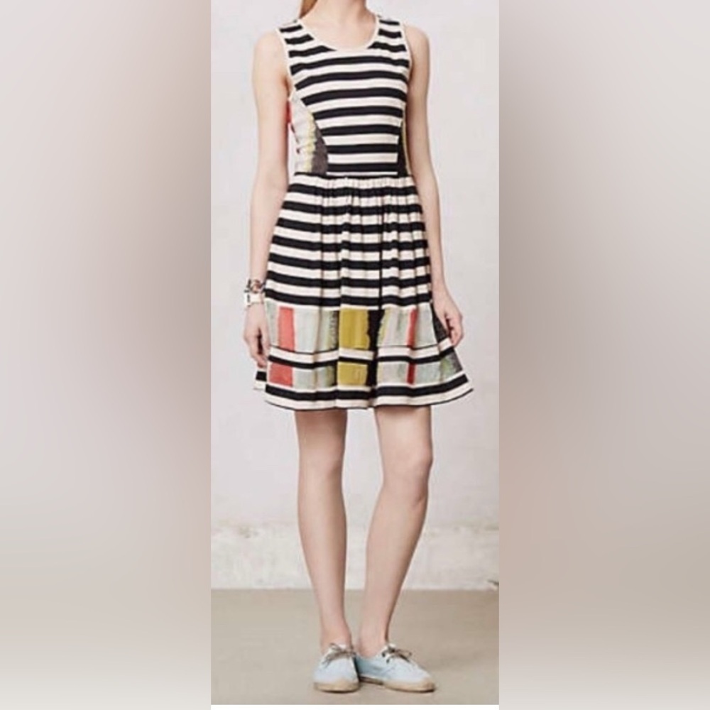 San and Soni Anthropology S Chic Striped Multicolor Dress
